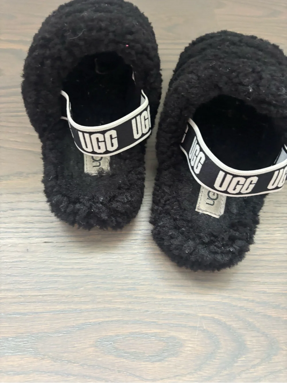 UGG Kids Black Fuzzy Slides